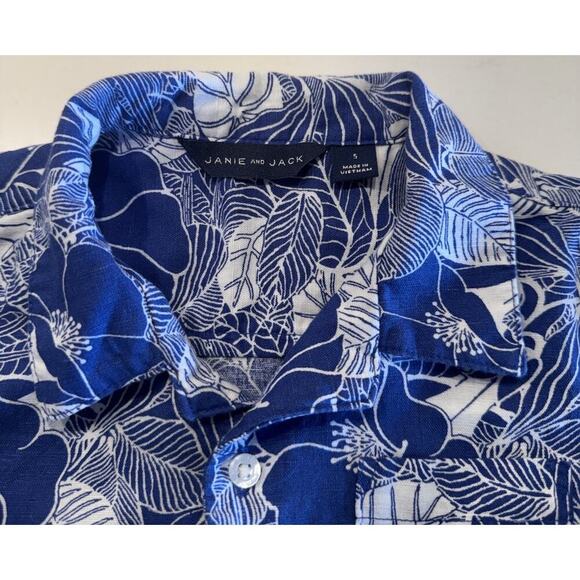Janie And Jack Size 5 Tropical Linen Blend Button Front Short Sleeve Shirt - Picture 4 of 6